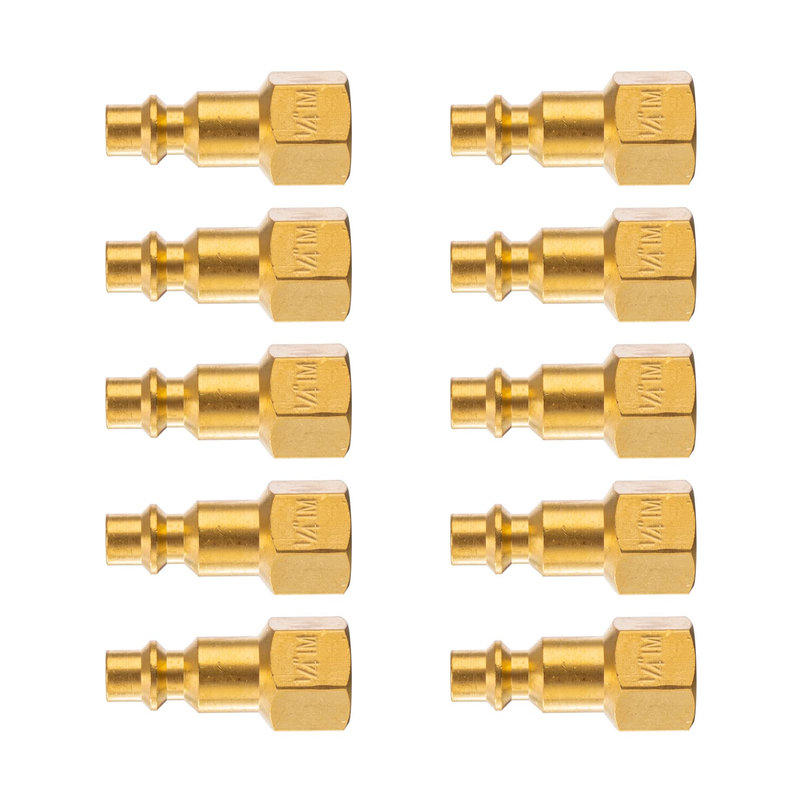 1/4-Inch NPT Female Brass Industrial Air Plug - 10-Pack | Durable Air Hose Fittings & Air Compressor Attachments for Inflatables, Tires, and Pneumatic Tools | High-Quality Brass Connectors for Home Garage and Workshop Use