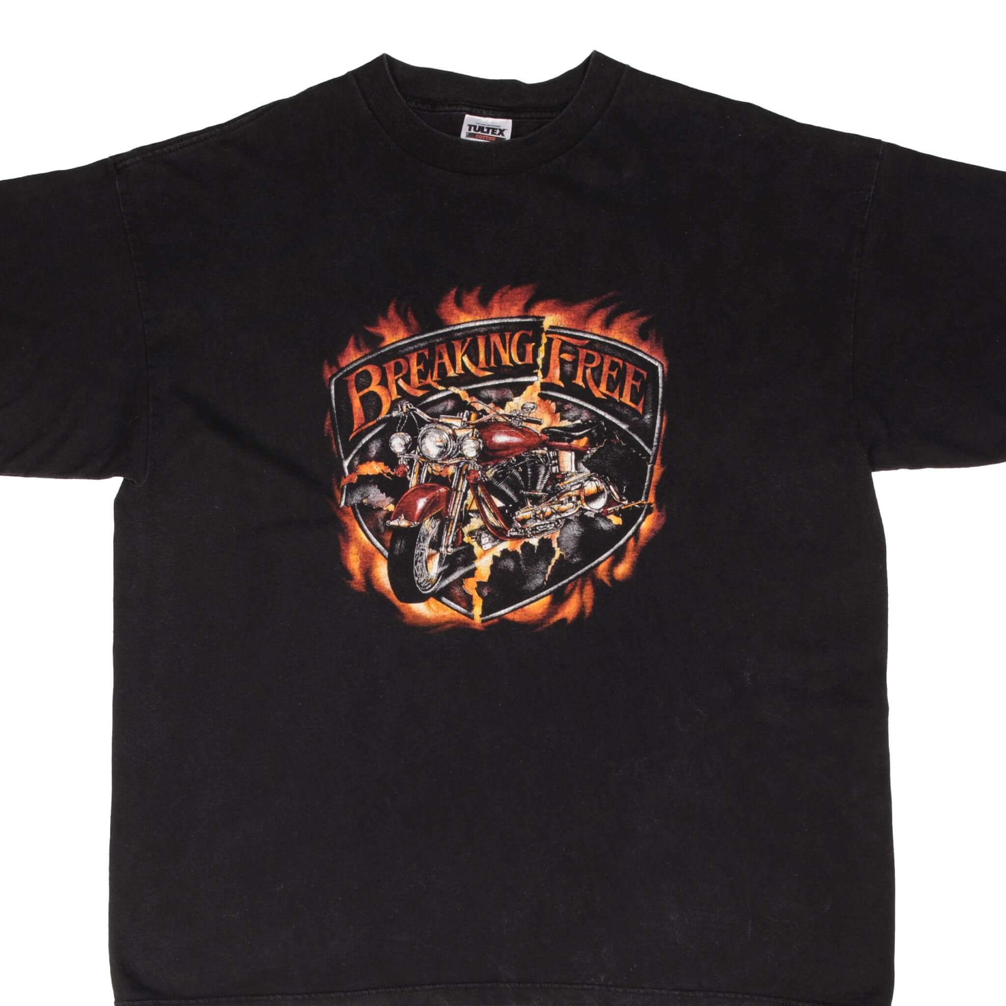 Vintage Breaking Free Wolf Biker Graphic T-Shirt 1990s Retro Motorcycle Tee - Size 2XL for Men - Perfect for Biker Rallies, Concerts & Casual Streetwear
