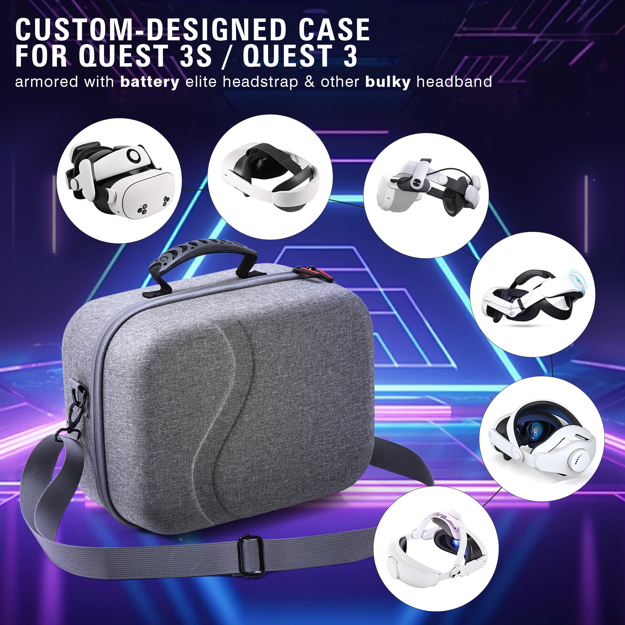 BOBOVR S3 PRO Elite Head Strap & Large Carrying Case for Meta Quest 3/3S with Battery Strap - Protective Storage Bag for Oculus Headset, Controllers, Adapter & VR Accessories - Perfect for Travel, Gaming & VR Storage