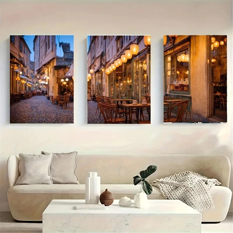 3-Piece White Wolf Metal Print Wall Art - Cobblestone Street Design - Ready to Hang - Perfect for Living Room, Bedroom & Office Decor