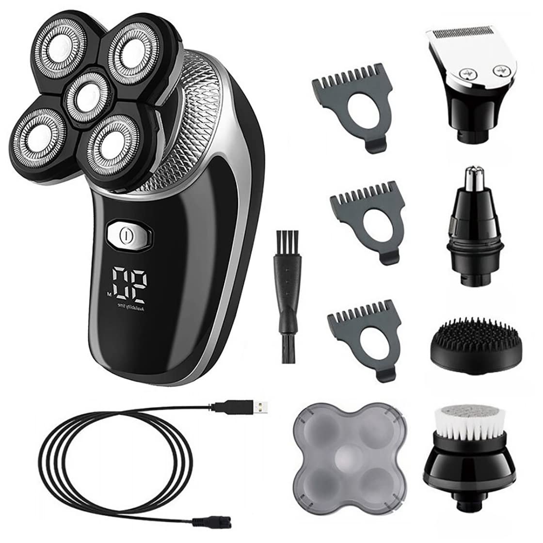 5-in-1 Rechargeable Electric Razor for Men - Wet/Dry Shaver with Digital Display, Beard Trimmer & Body Groomer | Perfect for Travel, Home & Gym Use
