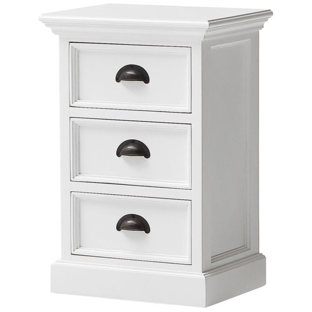 NovaSolo Halifax Pure White Mahogany Wood Nightstand with 3 Drawers - Bedside Table, End Table for Bedroom, Living Room & Office Furniture