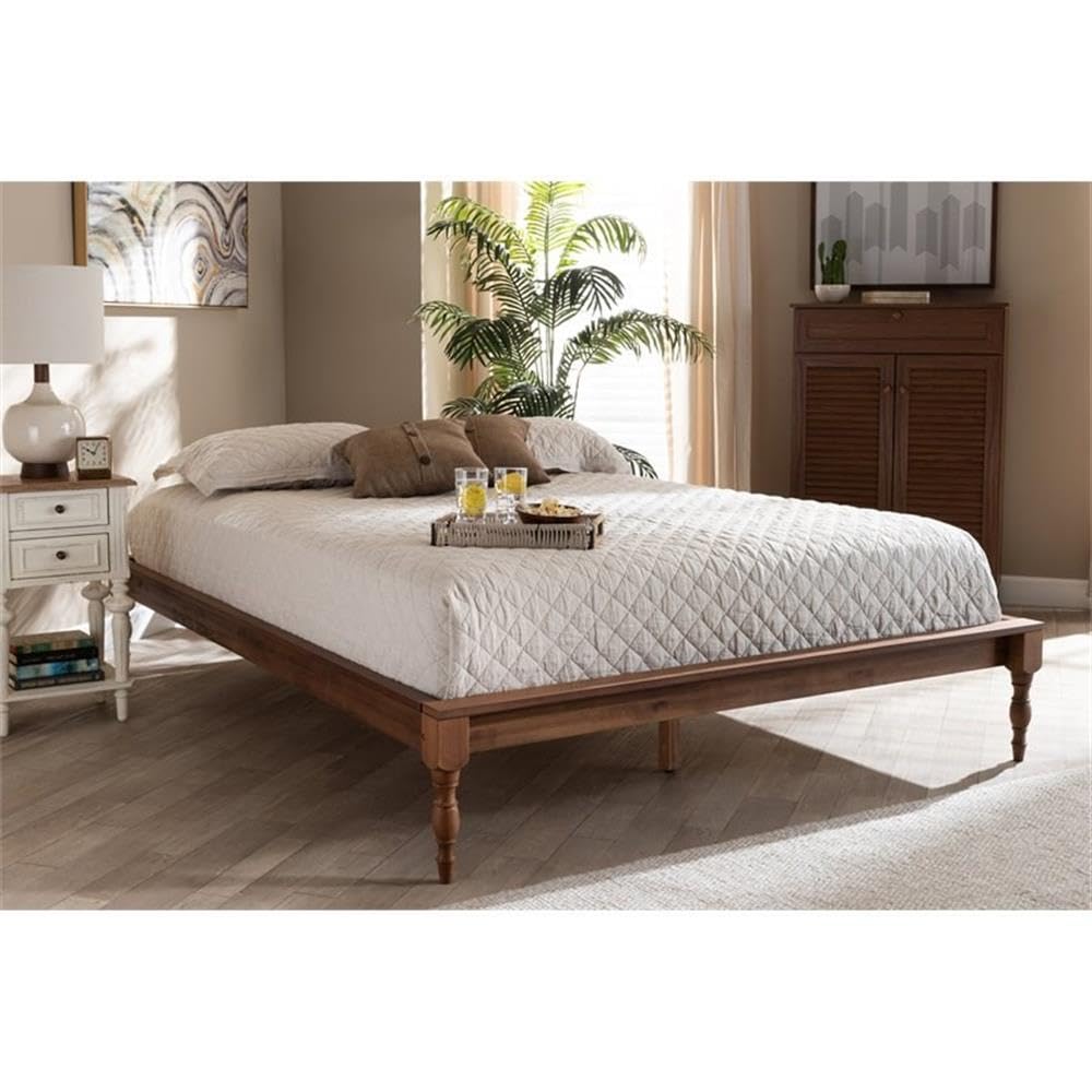 BOWERY HILL Queen Size Wood Bed Frame - Ash Brown Finish - Sturdy & Elegant Platform Bed for Master Bedroom, Guest Room, or Dorm