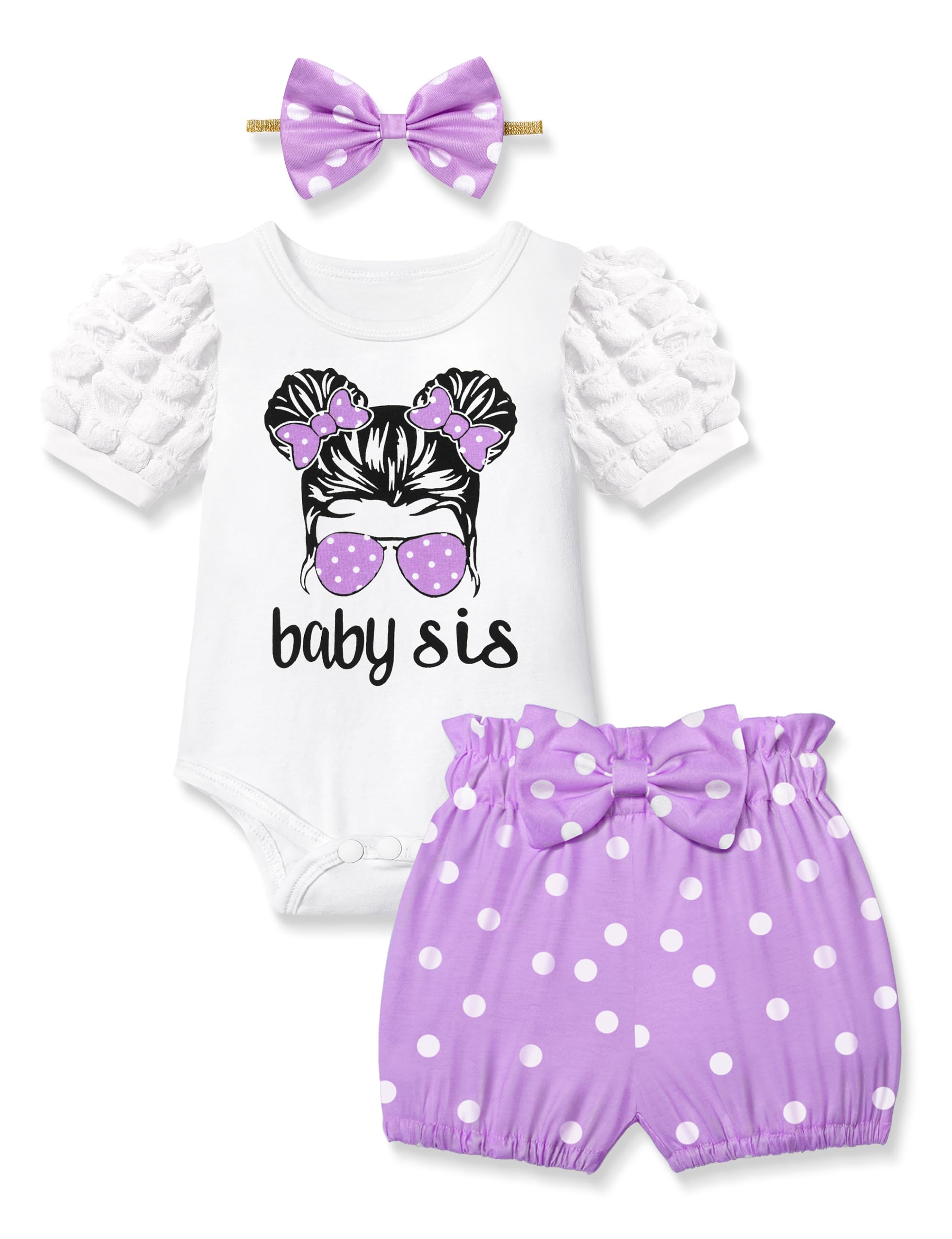Von Kilizo Baby Girl Summer Clothes - Puff Short Sleeve Romper & Shorts Set with Polka Dots | Cute Outfits for Girls 0-24 Months | Perfect for Playdates, Beach Trips & Family Photos