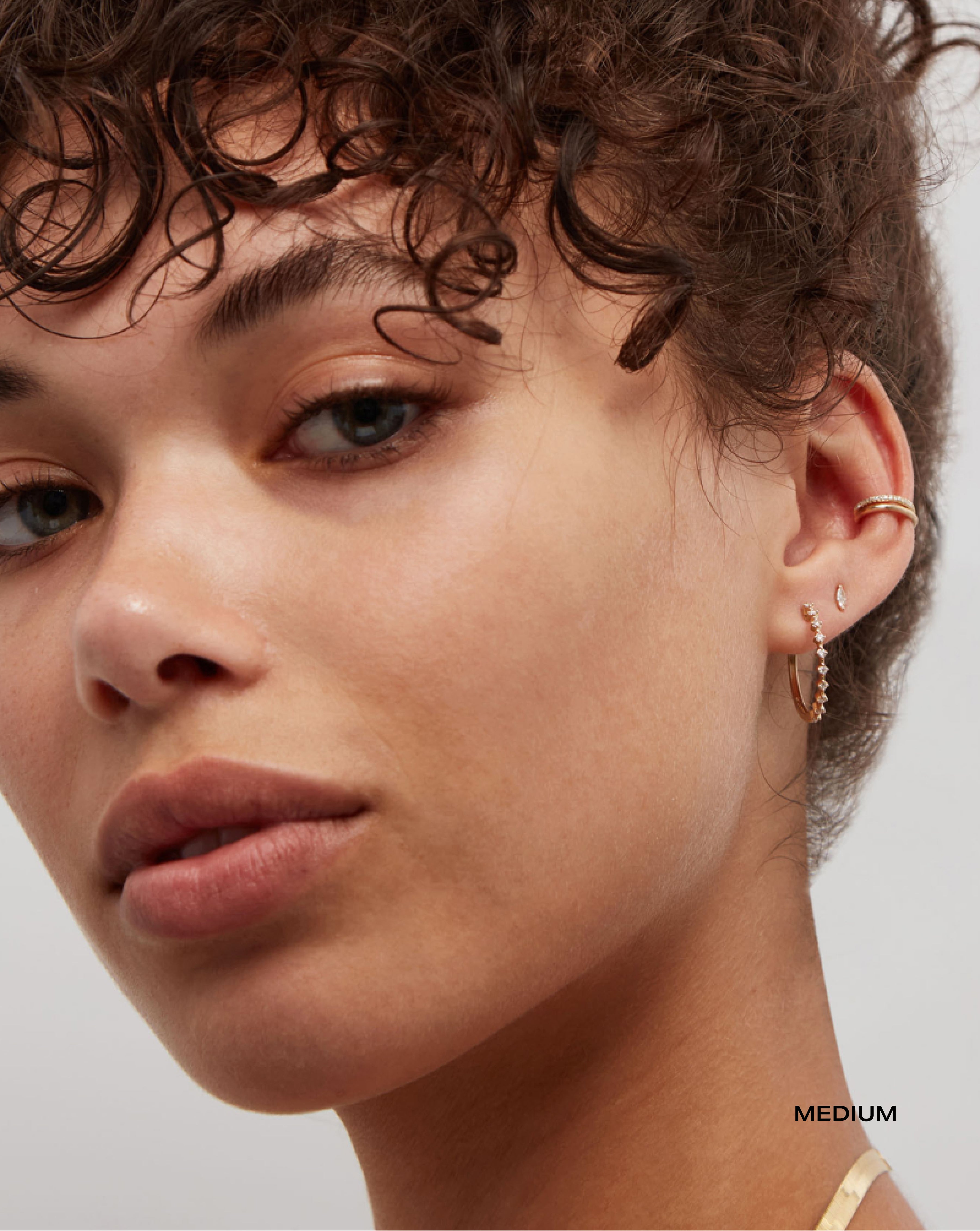 Diamond Station Hoops Earrings for Women - 14K Gold Plated Minimalist Stud Earrings | Perfect for Everyday Wear, Office & Special Occasions