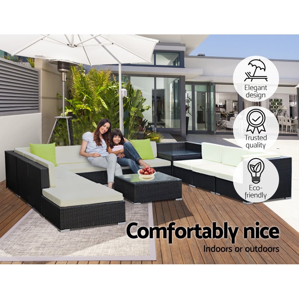 12-Piece Beige Wicker Outdoor Lounge Set with Storage Cover - Perfect for Patio, Garden, Poolside & Backyard Relaxation