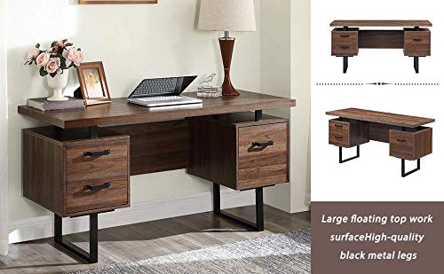 Modern Home Office Desk with Drawers - Ergonomic Writing Study Table for Small Spaces, Work from Home & Remote Learning - Stylish Wooden Computer Desk for Bedroom, Apartment or Dorm Room