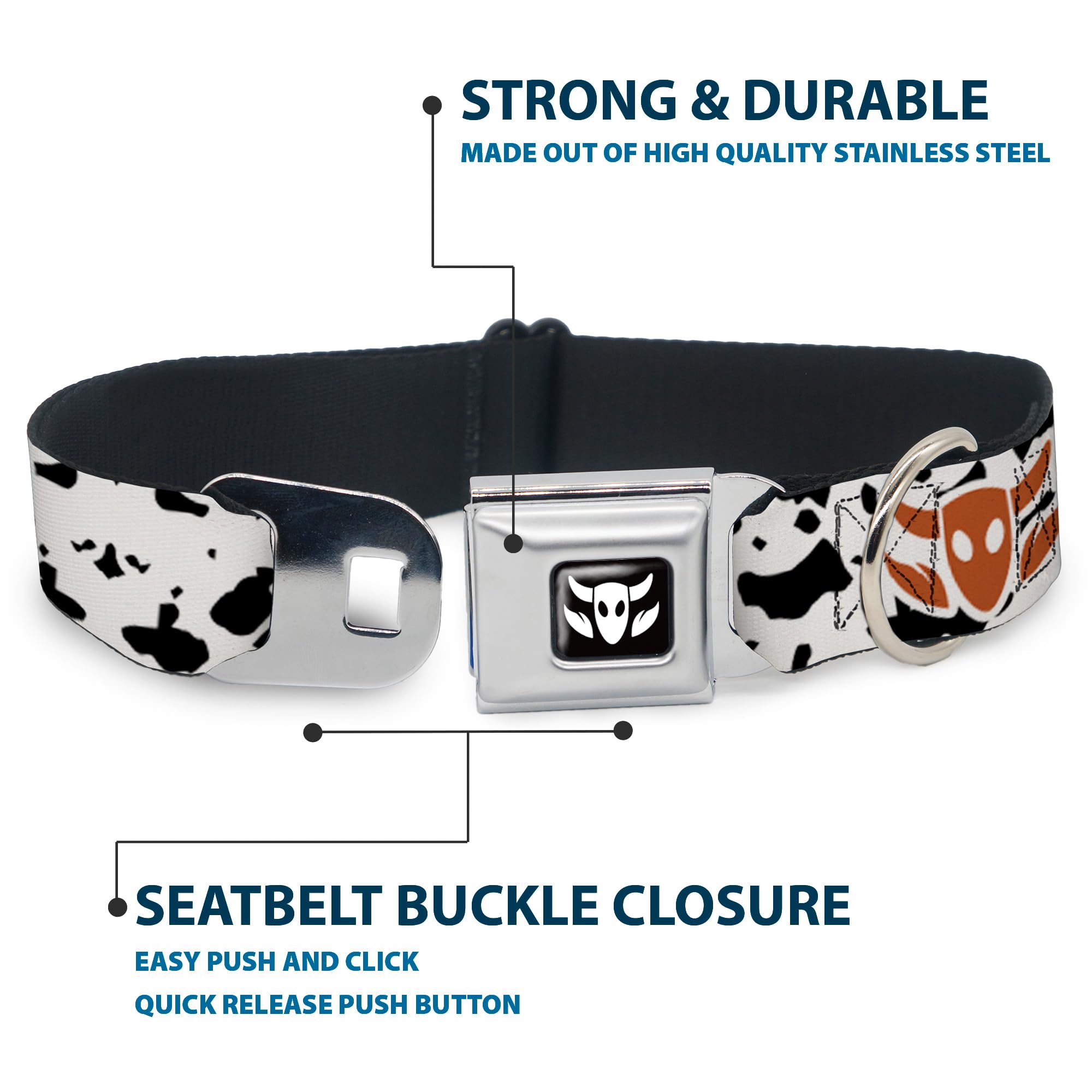 Buckle-Down Dog Collar with Seatbelt Buckle - Toy Story Woody Bounding Cowboy Design in White, Black & Brown - 1.5