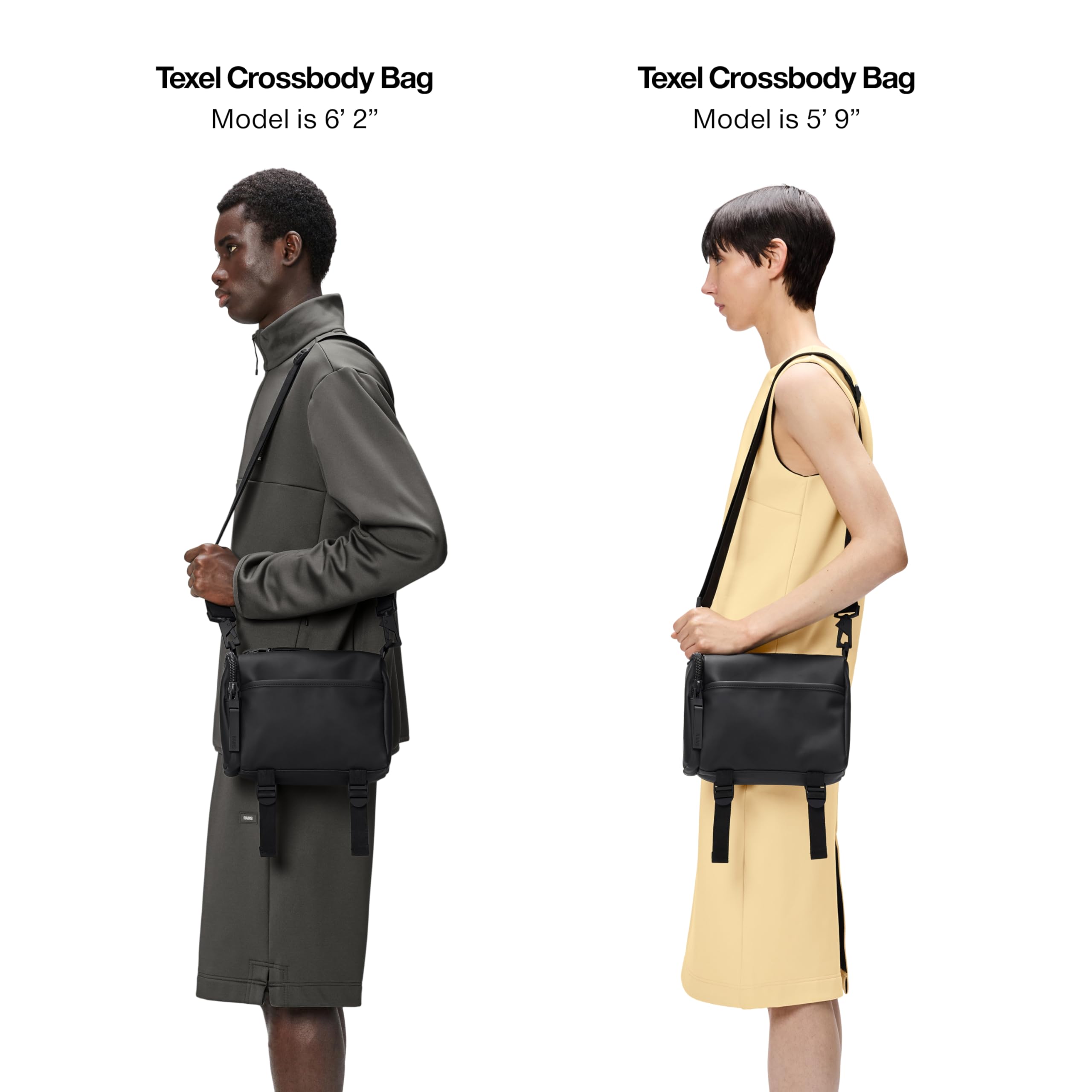 RAINS Black Texel Waterproof Crossbody Bag - Unisex Sling Bag & Fanny Pack for Men & Women | Water-Resistant Everyday Carry for Commuting, Travel & Outdoor Activities