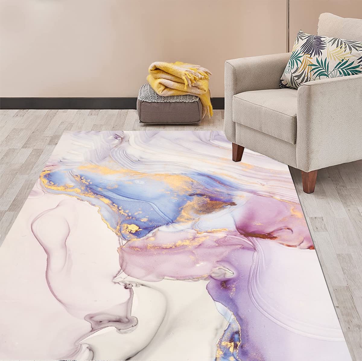 Rose Pink Gold Marble Abstract Modern Area Rug 7x10 - Soft Non-Shedding Boho Chic Carpet for Living Room, Dining Room, Bedroom & Home Office - Washable Indoor Floor Runner - Perfect for Girls Room & Aesthetic Home Decor
