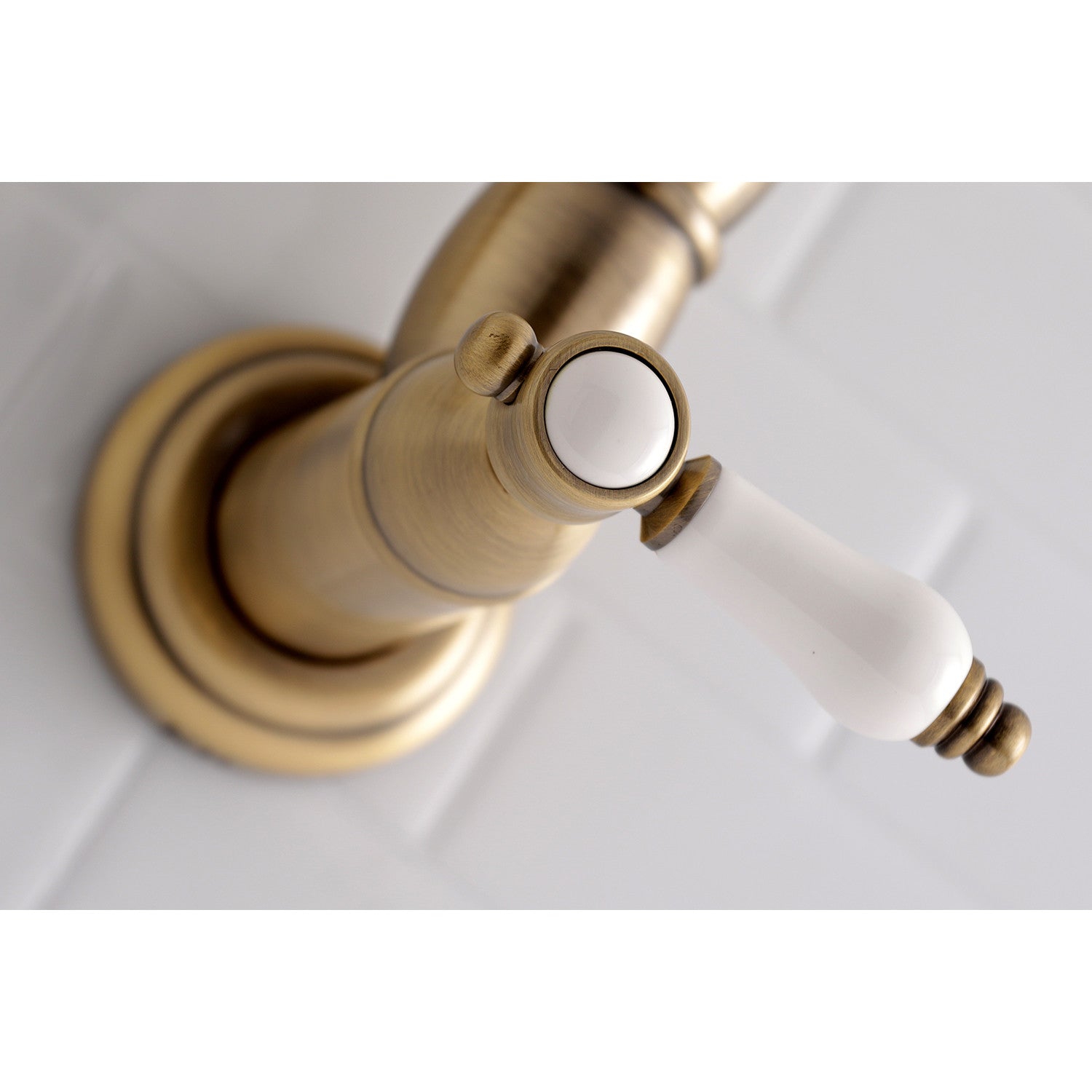Bel Air KS3103BPL Antique Brass Wall Mount Pot Filler - Two Handle 1 Hole Faucet for Kitchen Sink, Perfect for Filling Large Pots & Pans While Cooking