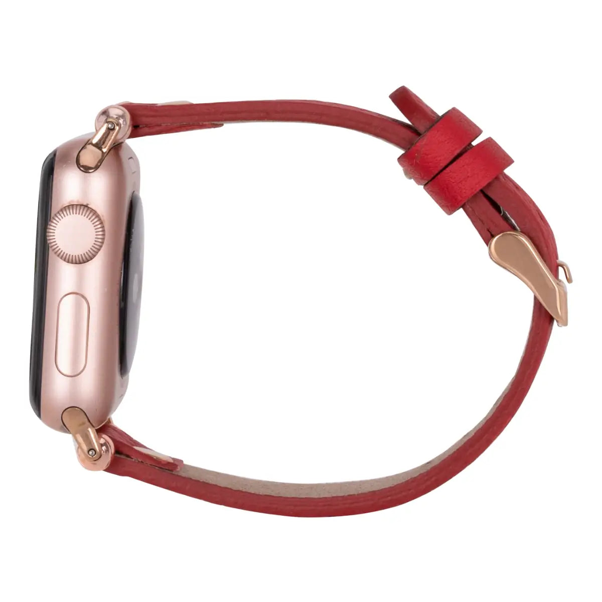Premium Red Leather Ultra Slim Apple Watch Band with Gold Rivet - Stylish & Durable Replacement Strap for Workouts, Office & Everyday Wear
