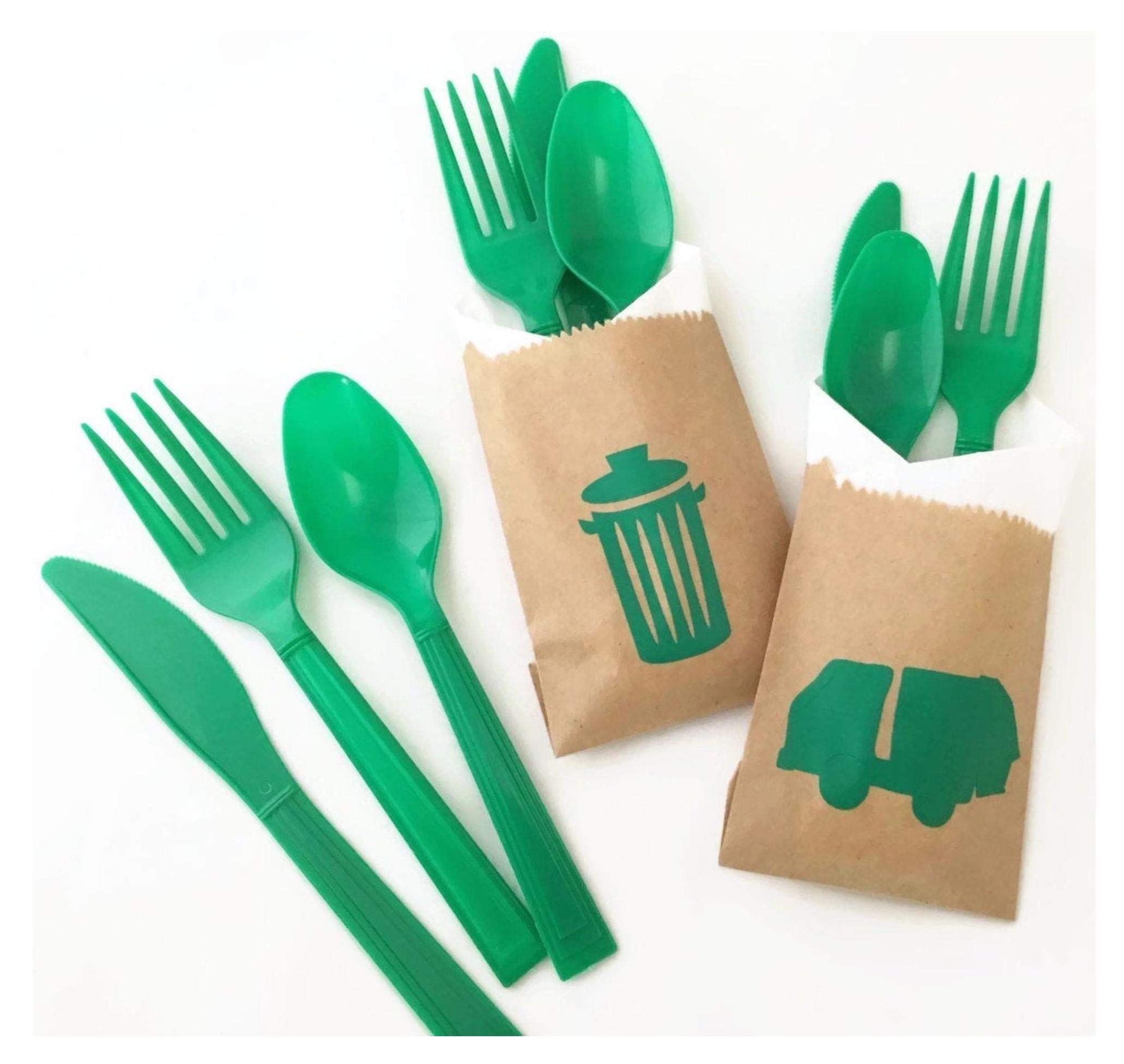 24-Piece Plastic Cutlery Set with Paper Napkins & Favor Bags | Disposable Tableware for Birthday Parties, Transportation Themed Events & Trash Truck Decorations | Perfect for Kids Parties, Picnics & Outdoor Gatherings