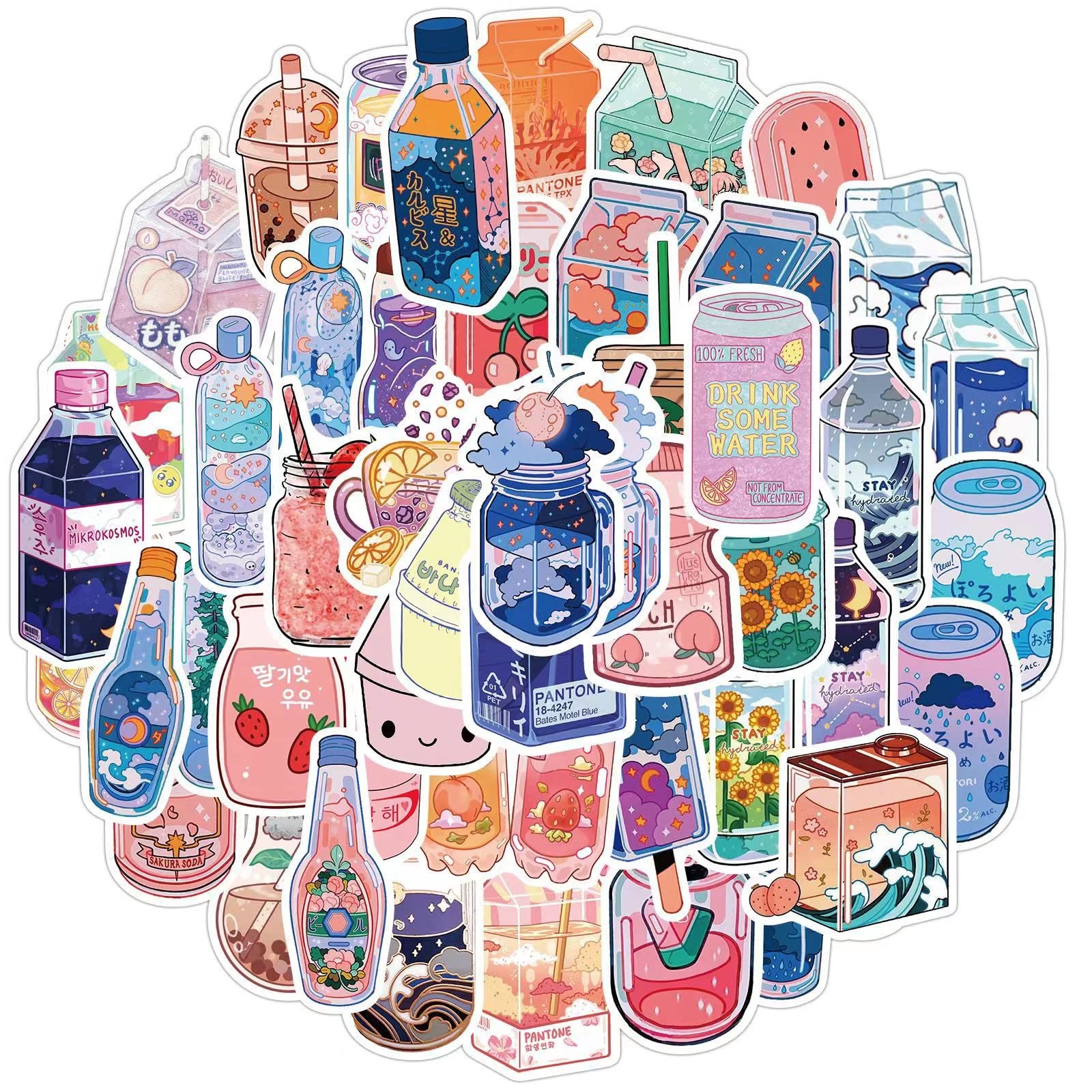 Tuqiso 200 Pcs Waterproof Vinyl Stickers - Cute Cartoon Boba Tea Decals for Water Bottles, Laptops & Flasks | Aesthetic Doodle Stickers for DIY Crafts, School Supplies & Gift Wrapping