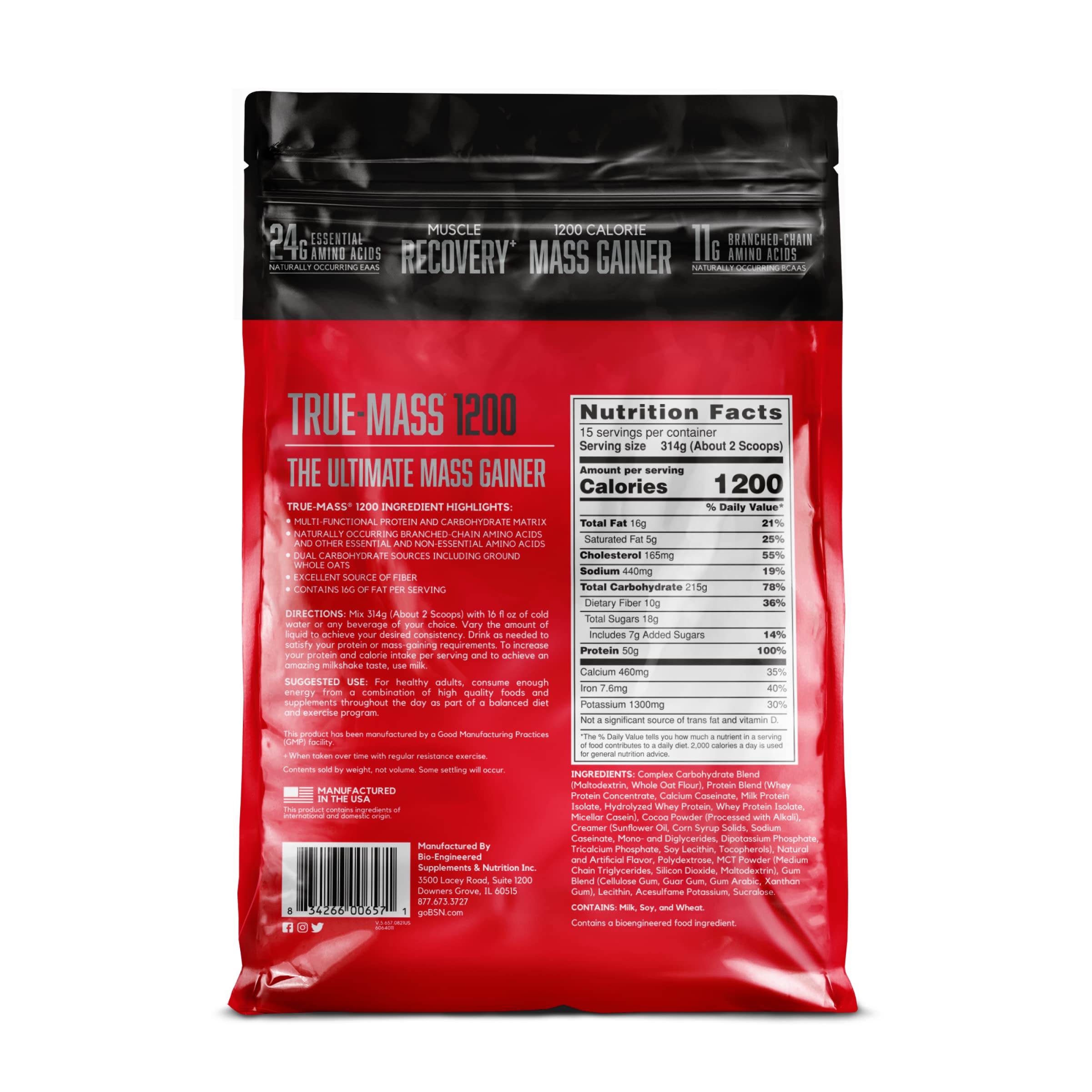 BSN TRUE-MASS Weight Gainer Protein Powder - Chocolate Milkshake Flavor, 10.38lb Muscle Building Supplement for Bodybuilding & Post-Workout Recovery | Perfect for Gym Enthusiasts & Athletes
