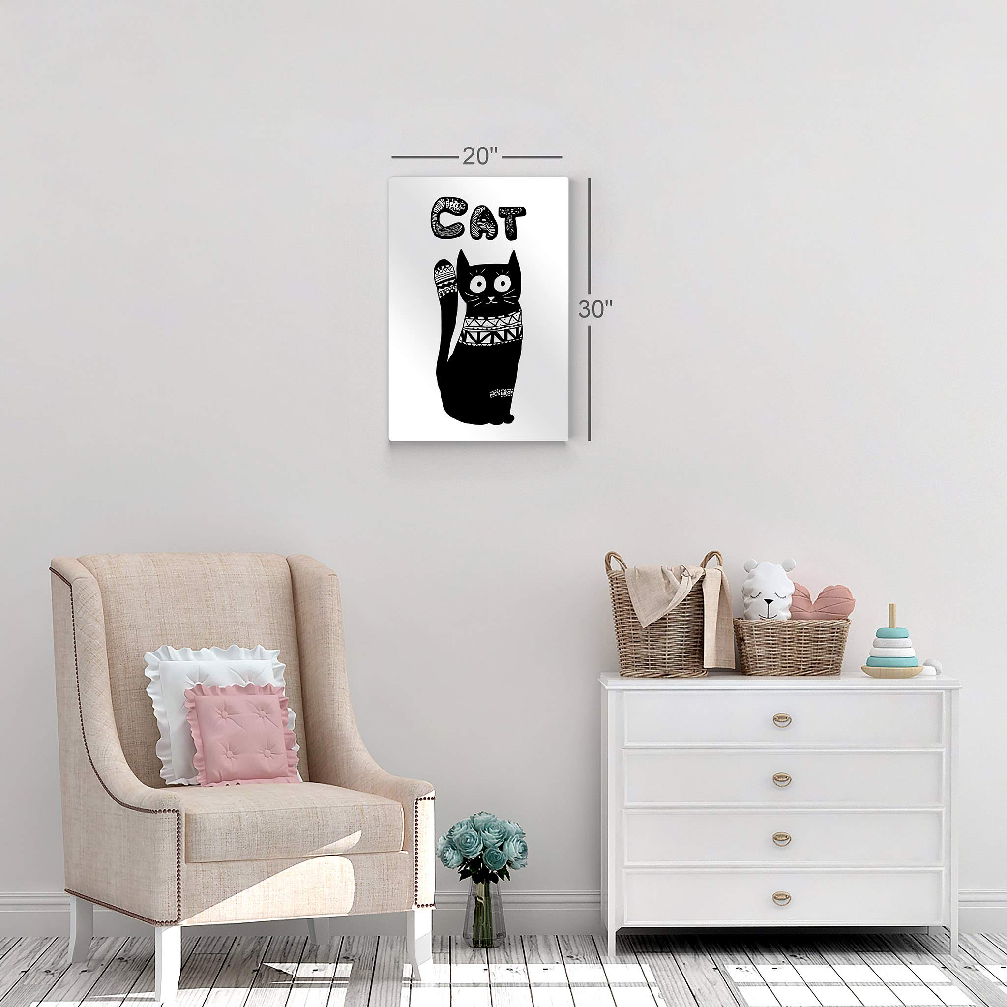 Scandinavian Cat Wall Art - White Background Metal Print for Kids Room, Nursery & Baby Room Decor | 40x30 Inches | Made in USA | Perfect for Playrooms, Bedrooms & Modern Home Interiors