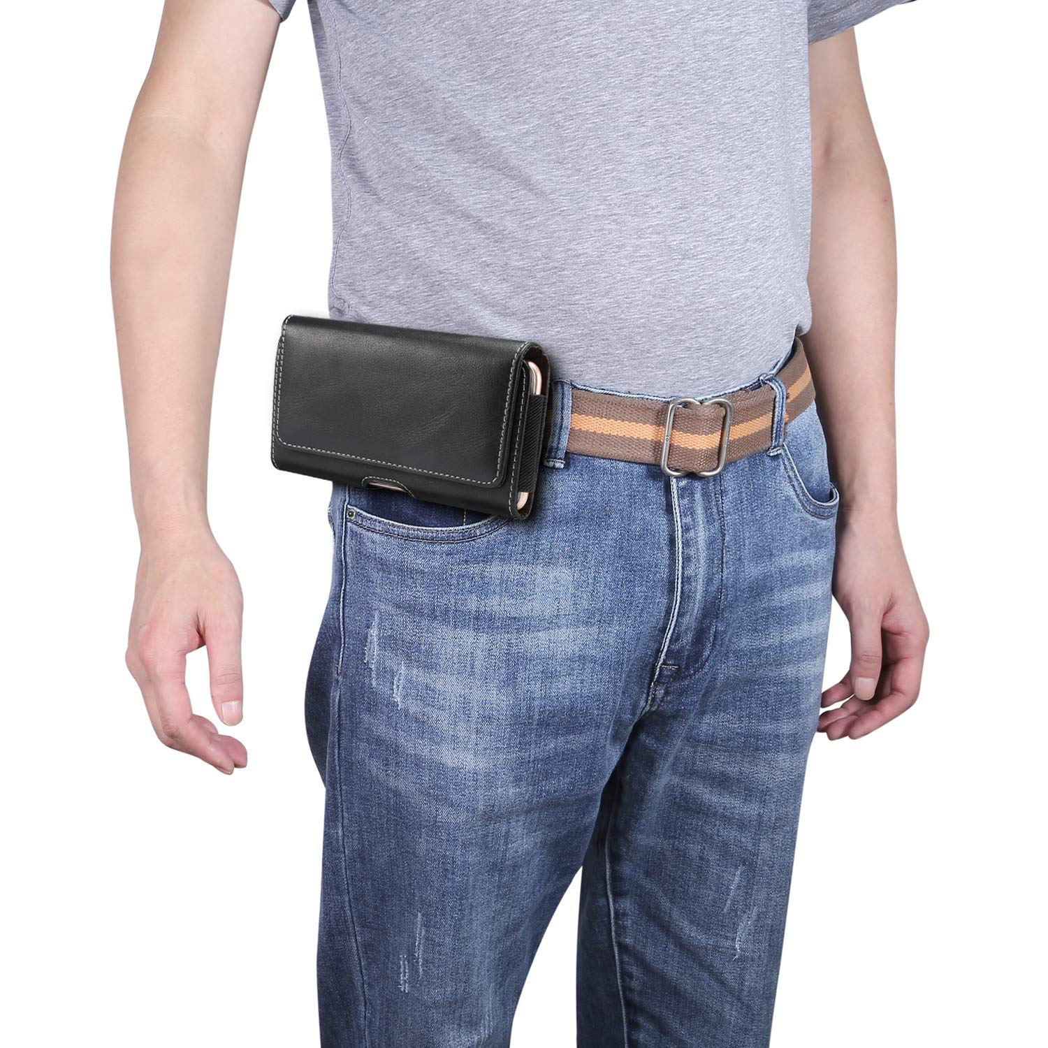 Leather Belt Loop Phone Holster Pouch - Compatible with iPhone 14/13/12/11/SE, Samsung Galaxy S22/S21/A Series, Google Pixel 5/4/3 - Perfect for Work, Hiking & Outdoor Activities