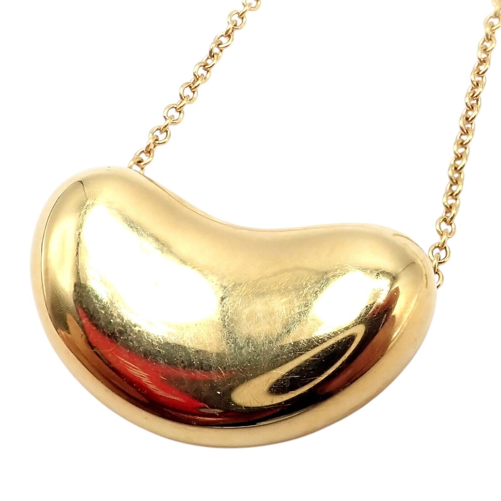 Authentic Tiffany & Co Elsa Peretti 18k Yellow Gold Medium Bean Necklace - Elegant Jewelry Gift for Women, Perfect for Weddings & Special Occasions