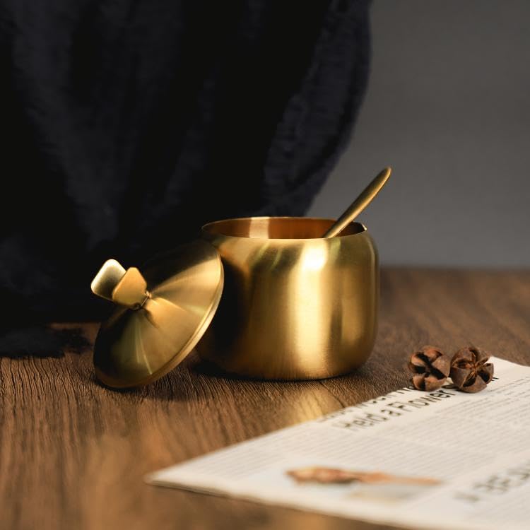 2-Piece Stainless Steel Sugar Bowl & Spice Jar Set with Lid & Spoon - Perfect for Kitchen, Coffee, Tea, Baking & Spice Storage Organization