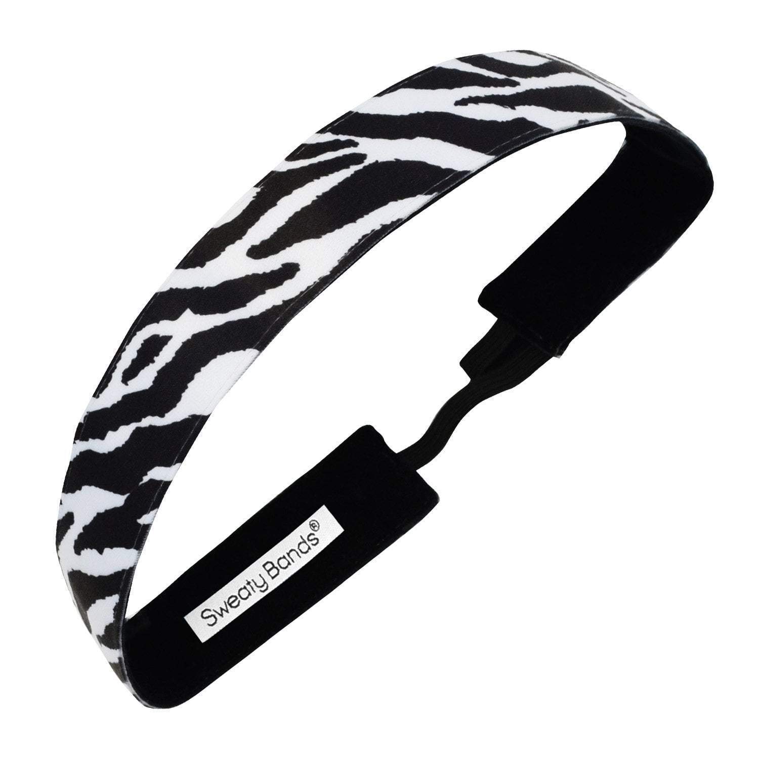 Non-Slip Velvet-Lined Headband for Women & Girls - Sweaty Bands 1-Inch Zebra Stripes Black White Workout Hairband - Perfect for Running, Yoga, Gym & Sports Activities