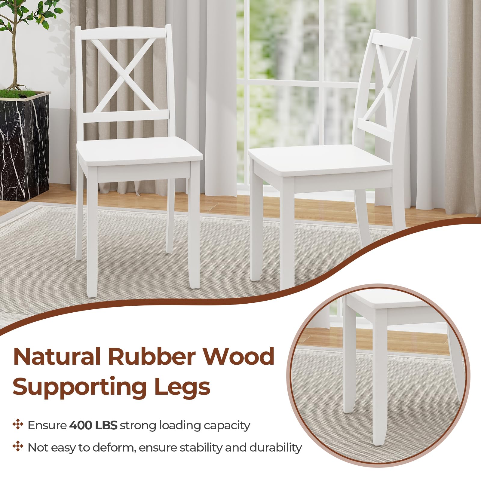 Giantex Set of 4 White Wooden Dining Chairs - Armless Kitchen Chairs with Rubber Wood Legs & Curved Backrest - Farmhouse Cross Back Design - Sturdy 400 LB Capacity - Perfect for Dining Room, Kitchen, Restaurant, and Cafe Use