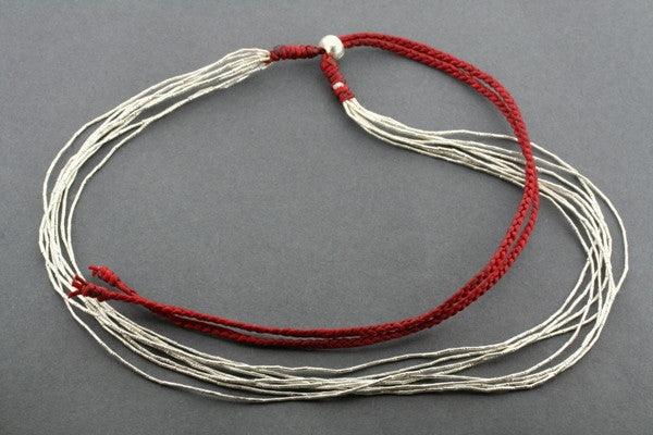 8 Silver Strand Necklace for Women - Elegant Red Beaded Jewelry for Party, Wedding & Evening Wear