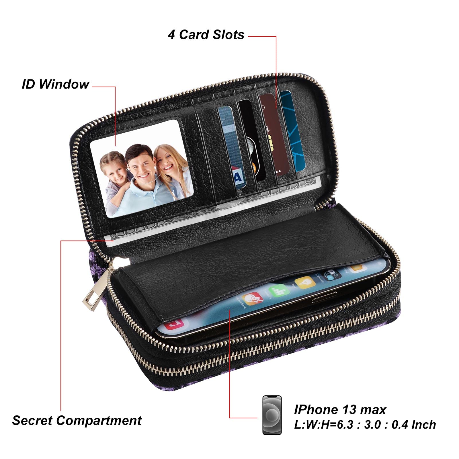 HAWEE Women's Double Zipper Wallet Clutch Purse with Phone Holder - RFID Blocking for Smartphone, Credit Cards, Coins & Cash - Perfect for Travel, Shopping & Everyday Use
