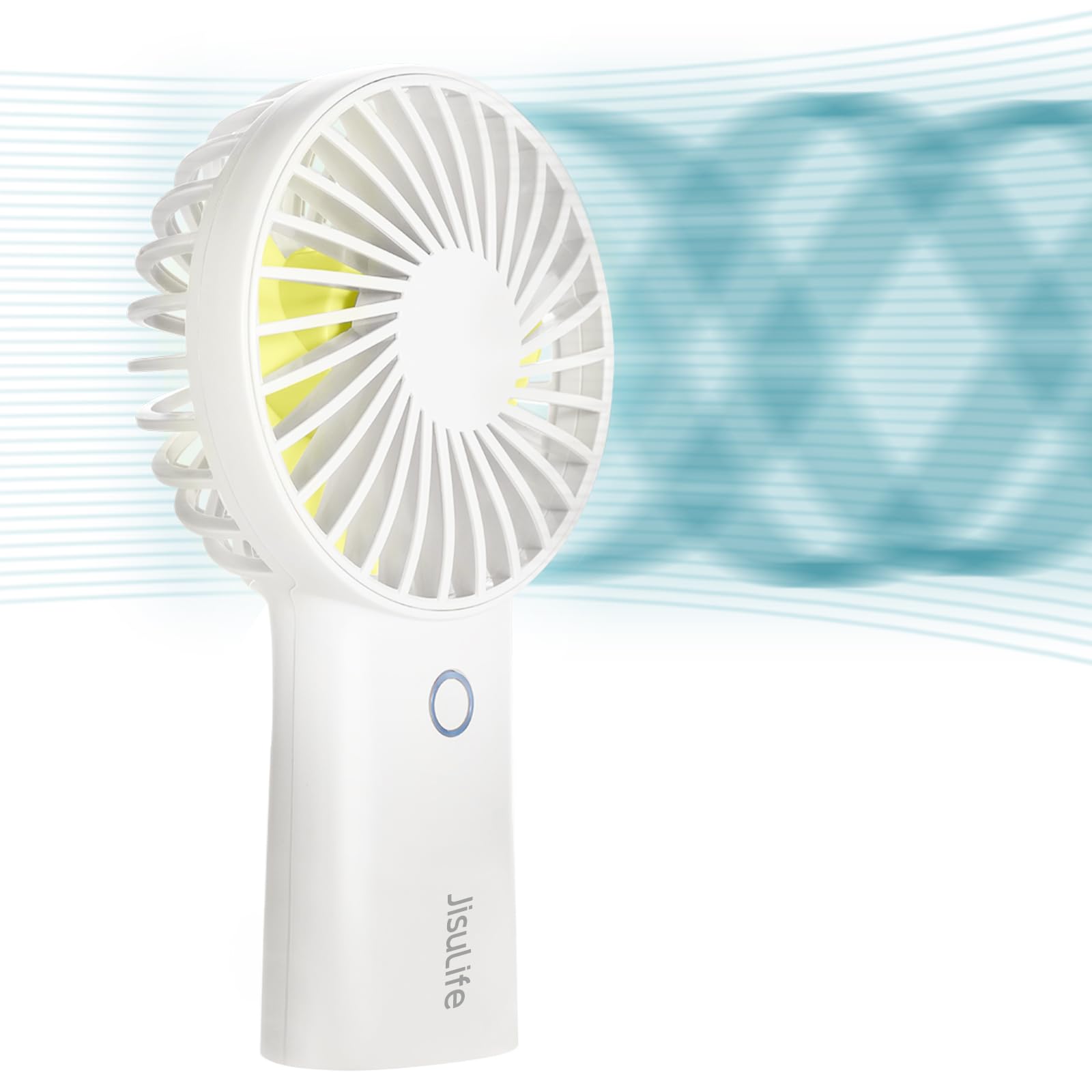 JISULIFE Portable Handheld Fan - 6000mAh USB Rechargeable, 20 Hours Cooling, Lightweight Personal Fan for Travel, Makeup, Gym, Office & Outdoor Activities | Stay Cool Anywhere (White)