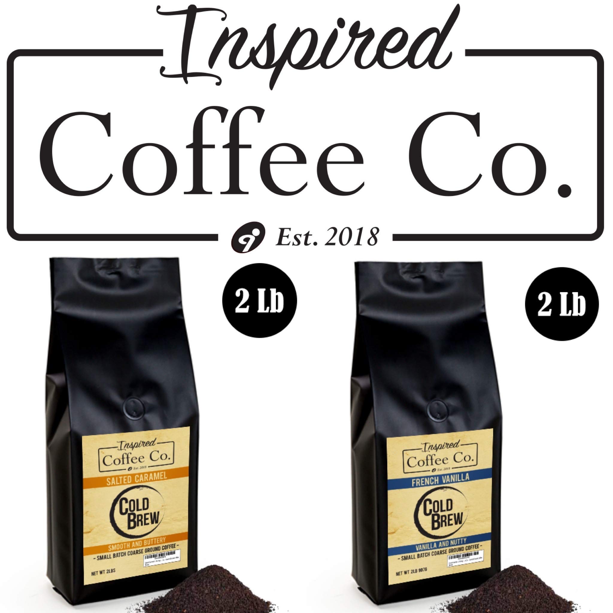 French Vanilla Flavored Cold Brew Coffee Grounds - 2lb Bag by Inspired Coffee Co - Perfect for Iced Coffee, Smoothies & Desserts