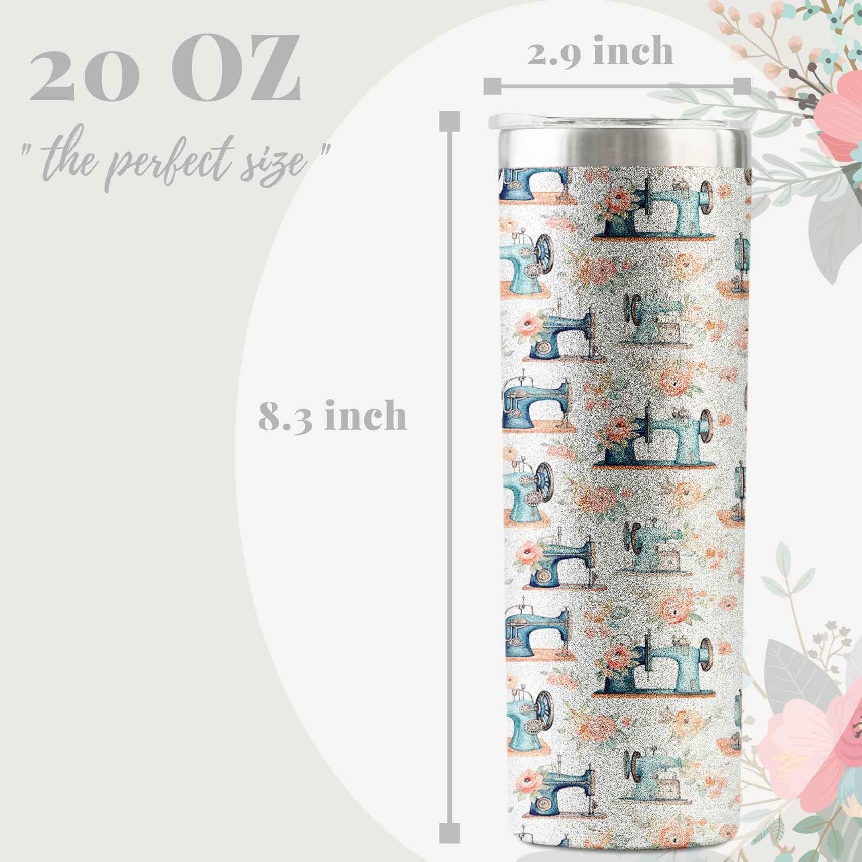 Onebttl 20oz Stainless Steel Insulated Travel Mug with Glitter - Funny Sewing Themed Gift for Women, Sewing Lovers, Knitters & Quilters - Perfect Birthday & Christmas Present for Seamstress - Great for Coffee, Tea & On-the-Go Drinks