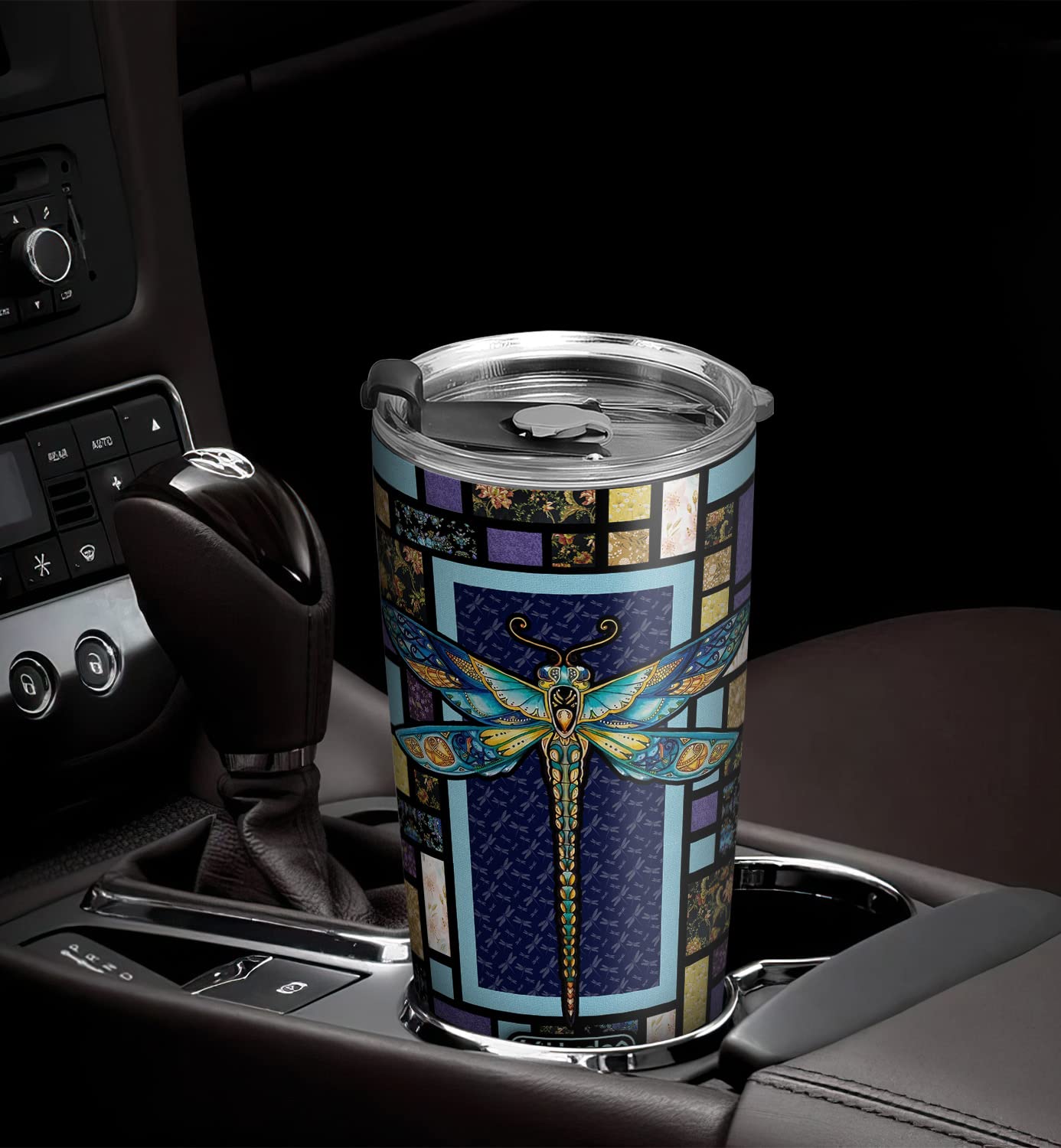 20oz Dragonfly Mosaic Tumbler Cup with Lid - Insulated Travel Coffee Mug for Women, Perfect Valentine's Day, Birthday, Mother's Day Gift for Her, Mom, Wife, Daughter & Friends - Inspirational Dragonfly Design for Office, Home & Outdoor Use