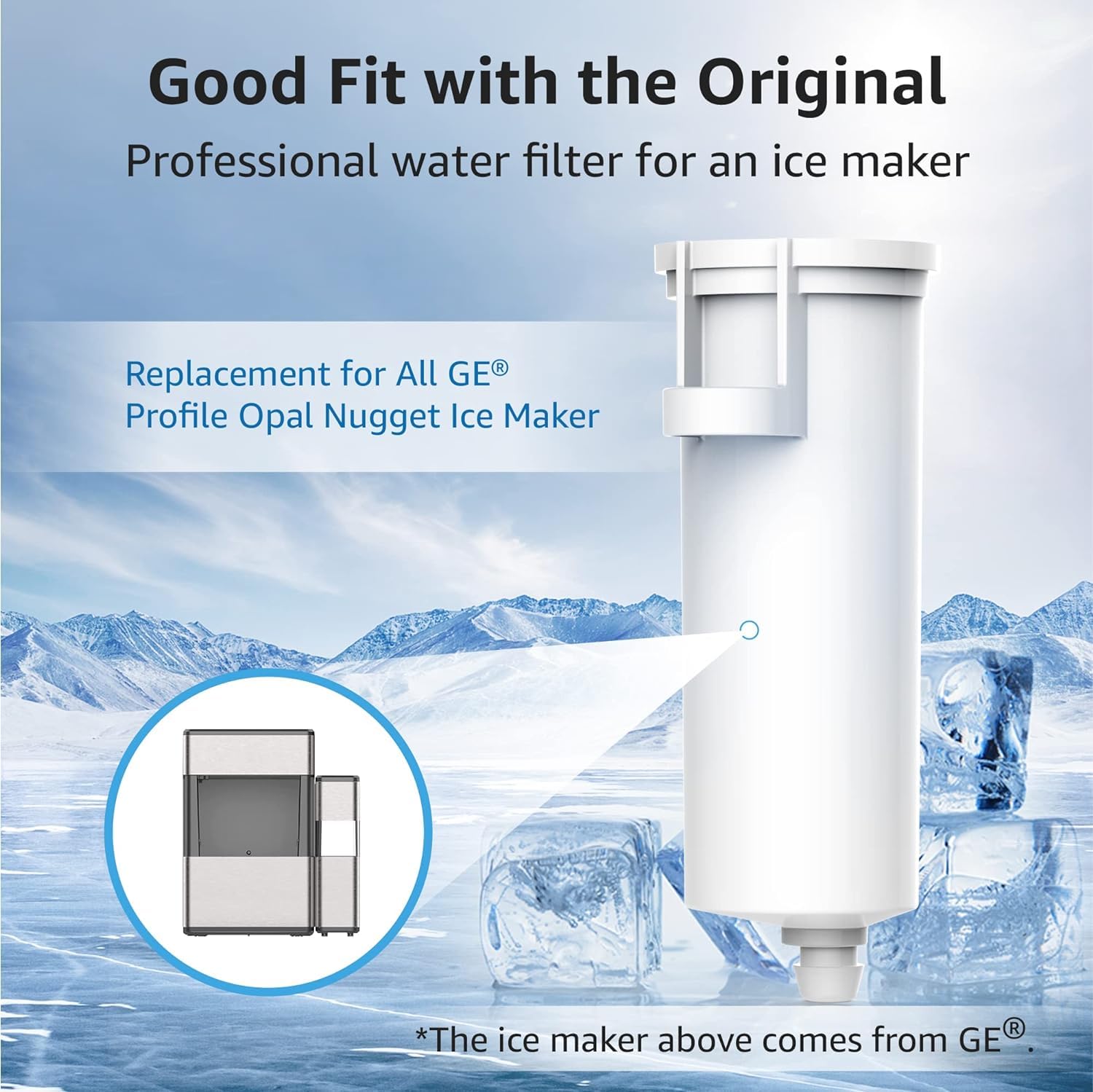 AQUA CREST GE Opal Nugget Ice Maker Replacement Water Filter - NSF 42 & 372 Certified, 3-Pack - Perfect for Refrigerators, Home Bars & Commercial Ice Machines