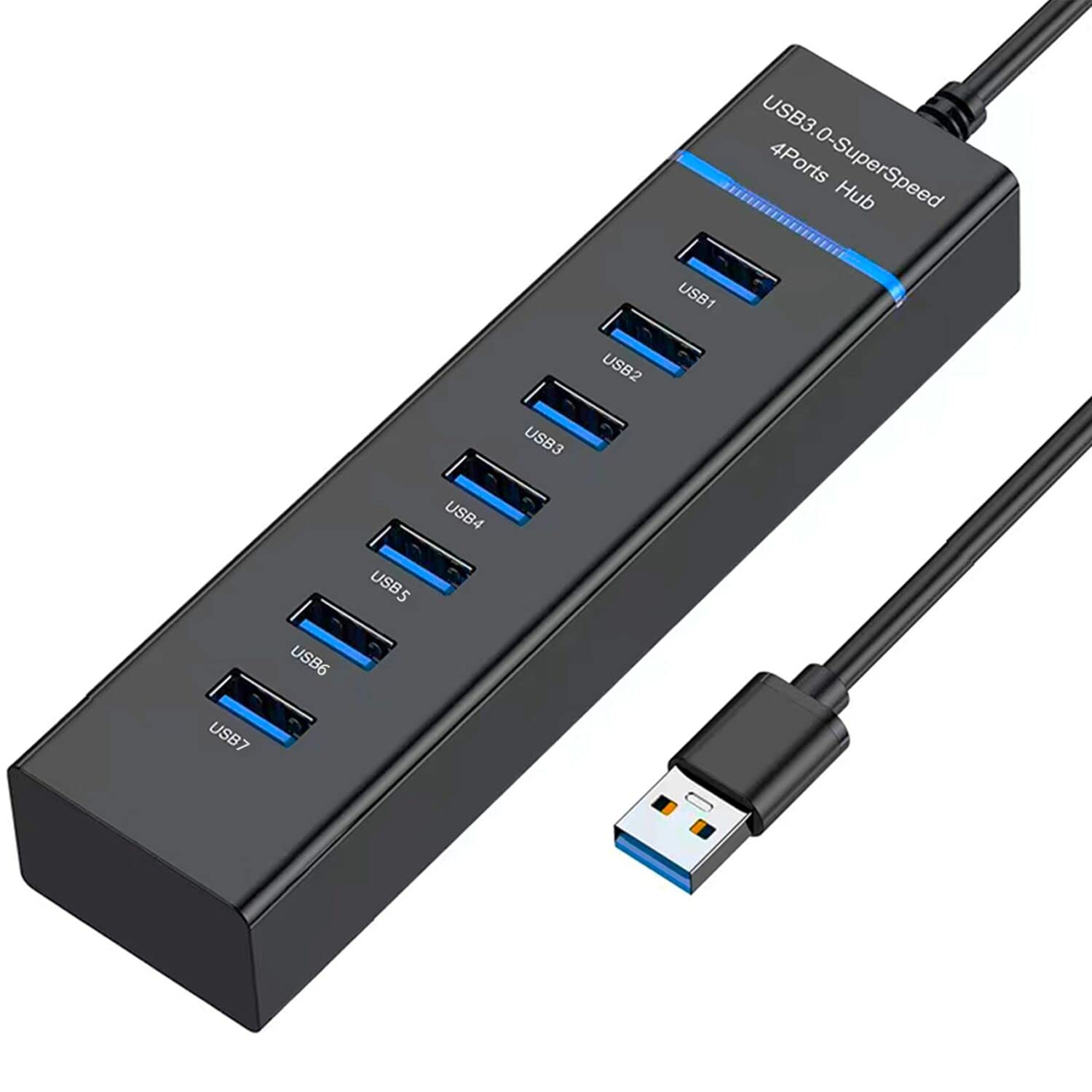 ANKYY 7-Port USB 3.0 Hub - High-Speed Data Transfer Splitter for Laptop, PC, MacBook, iMac & More - Expand Connectivity for Office, Gaming & Home Use (1FT Cable)
