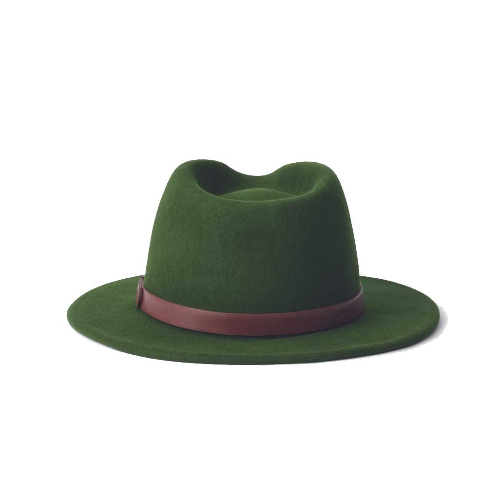 Brixton Messer Fedora Hat for Men - Classic Moss Green Wool Felt Fedora - Perfect for Outdoor Adventures, Casual Wear & Special Occasions
