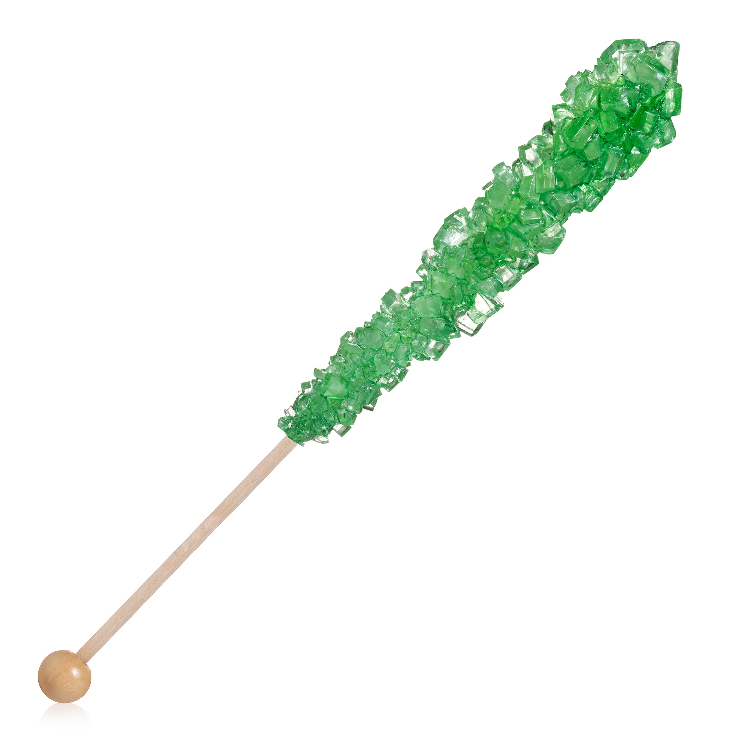 Green Apple Flavored Rock Candy Sugar Sticks - Individually Wrapped (24 Count) - Perfect for Party Favors, Gift Bags & Dessert Decorations