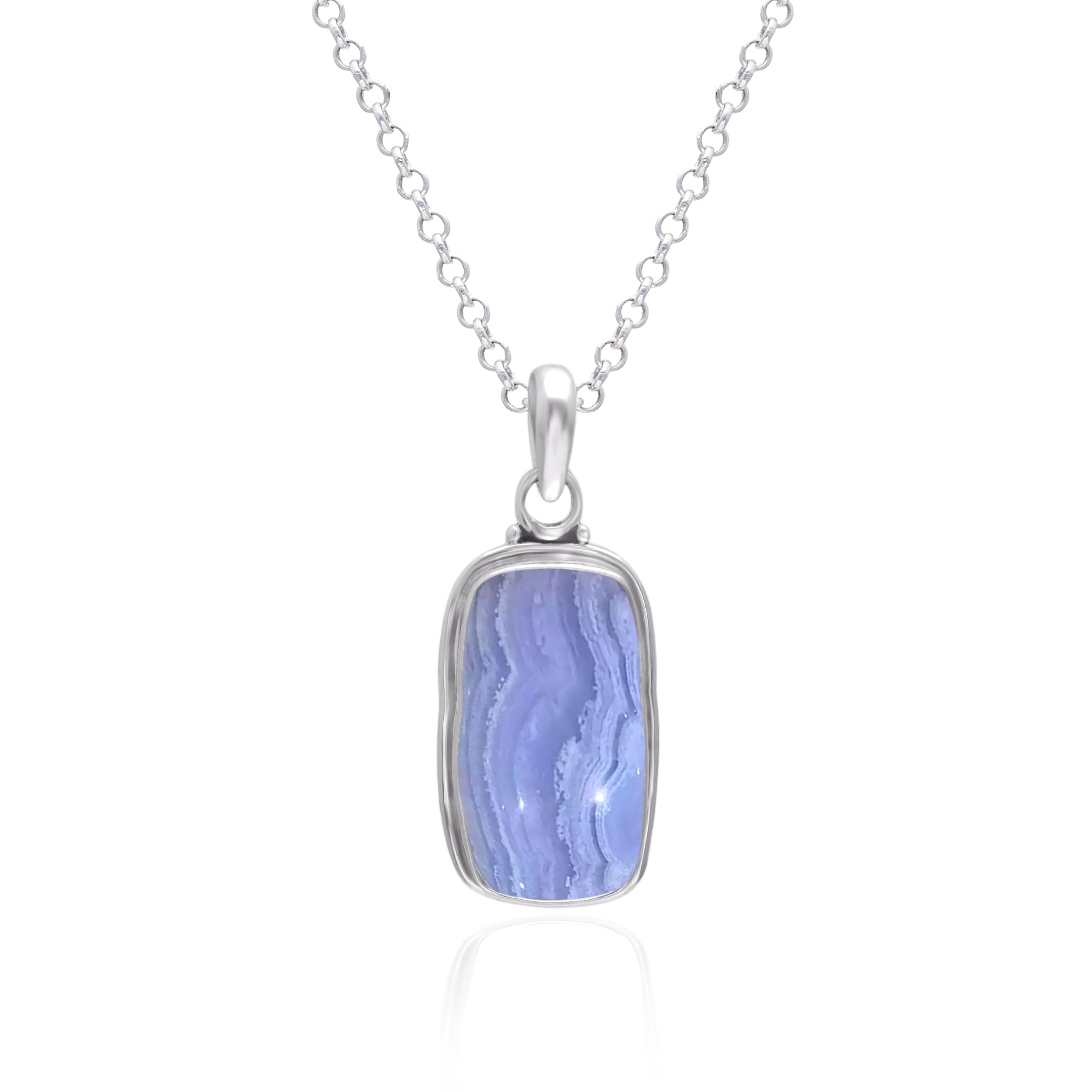 Veracity Jewelry Blue Lace Agate Pendant Necklace for Women - 925 Sterling Silver 18