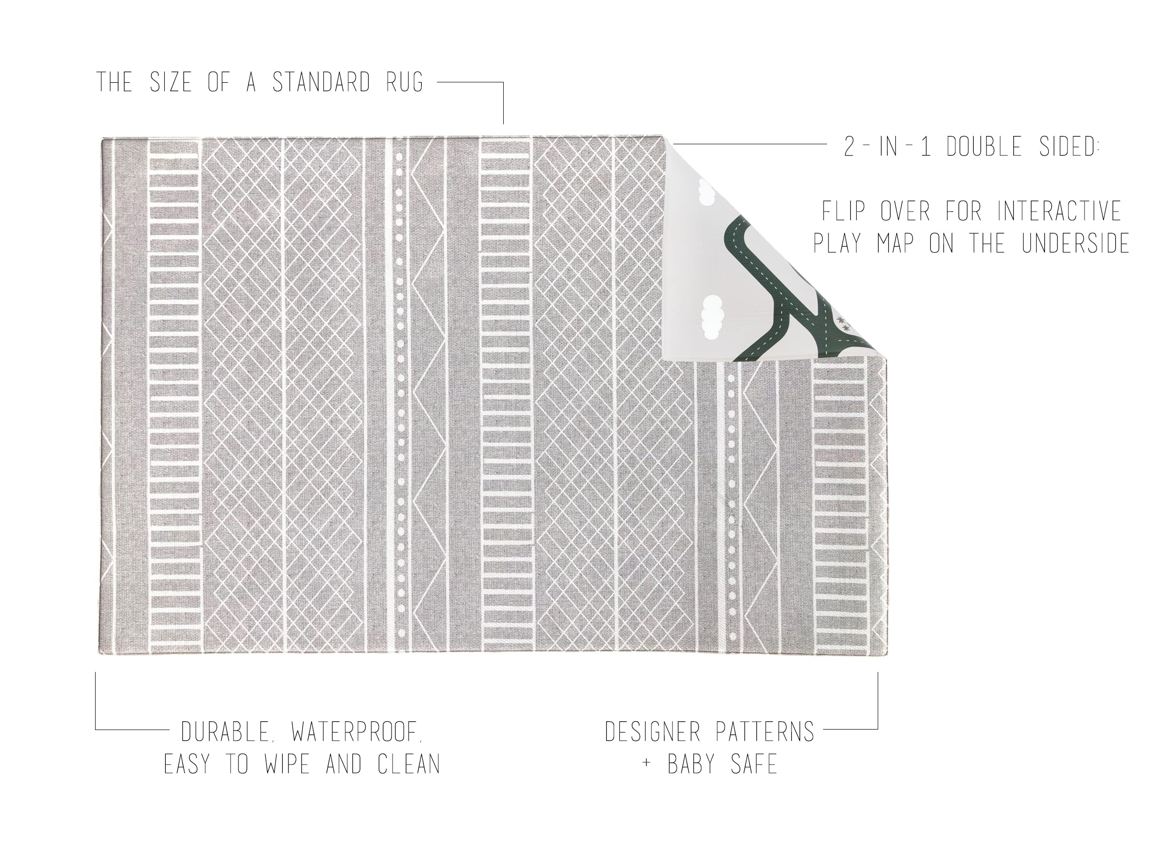 Ruggish Cali Play Rug 4.8x7 ft - Soft Reversible Baby Playmat with Interactive Map, Waterproof & Non-Slip Nursery Rug for Toddlers - Perfect for Playrooms, Daycares & Kids Bedrooms (Grey)
