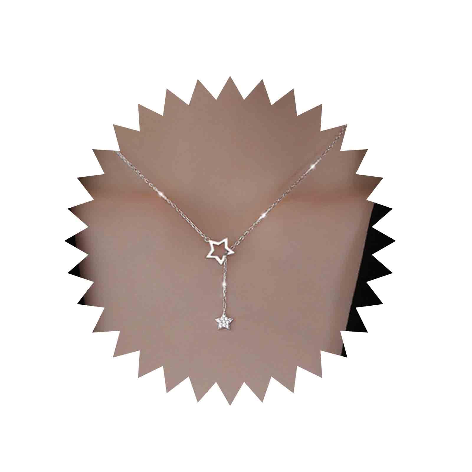Boho Star Y Lariat Necklace - Gold Crystal Star Drop Pendant Choker Necklace for Women | Minimalist Long Chain Jewelry with CZ Stones | Perfect for Casual Wear, Date Nights & Boho Fashion