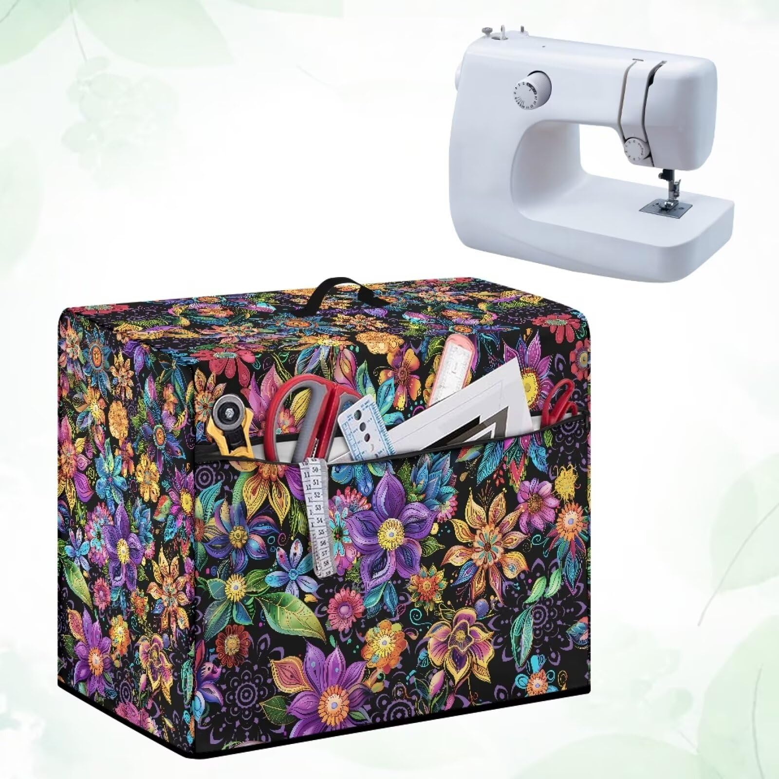 Bohemian Floral Sewing Machine Cover with Storage Pockets - Dustproof Protective Case for Brother, Singer & Janome - Washable Fabric for Easy Cleaning - Perfect for Home Studios & Craft Rooms