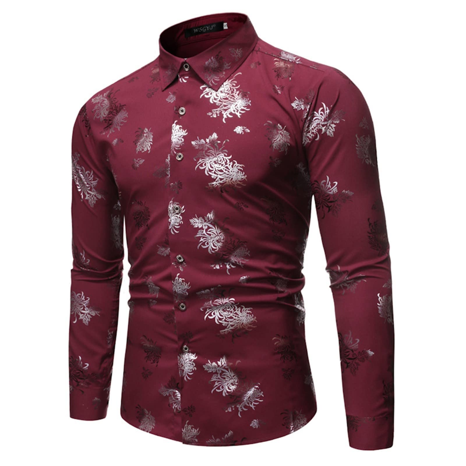 Premium ALLZ Men's Casual Long Sleeve Button-Down Shirts - Lapel Regular Fit Luxury Bronze Print Party Dress Shirts for Business, Date Night & Formal Events