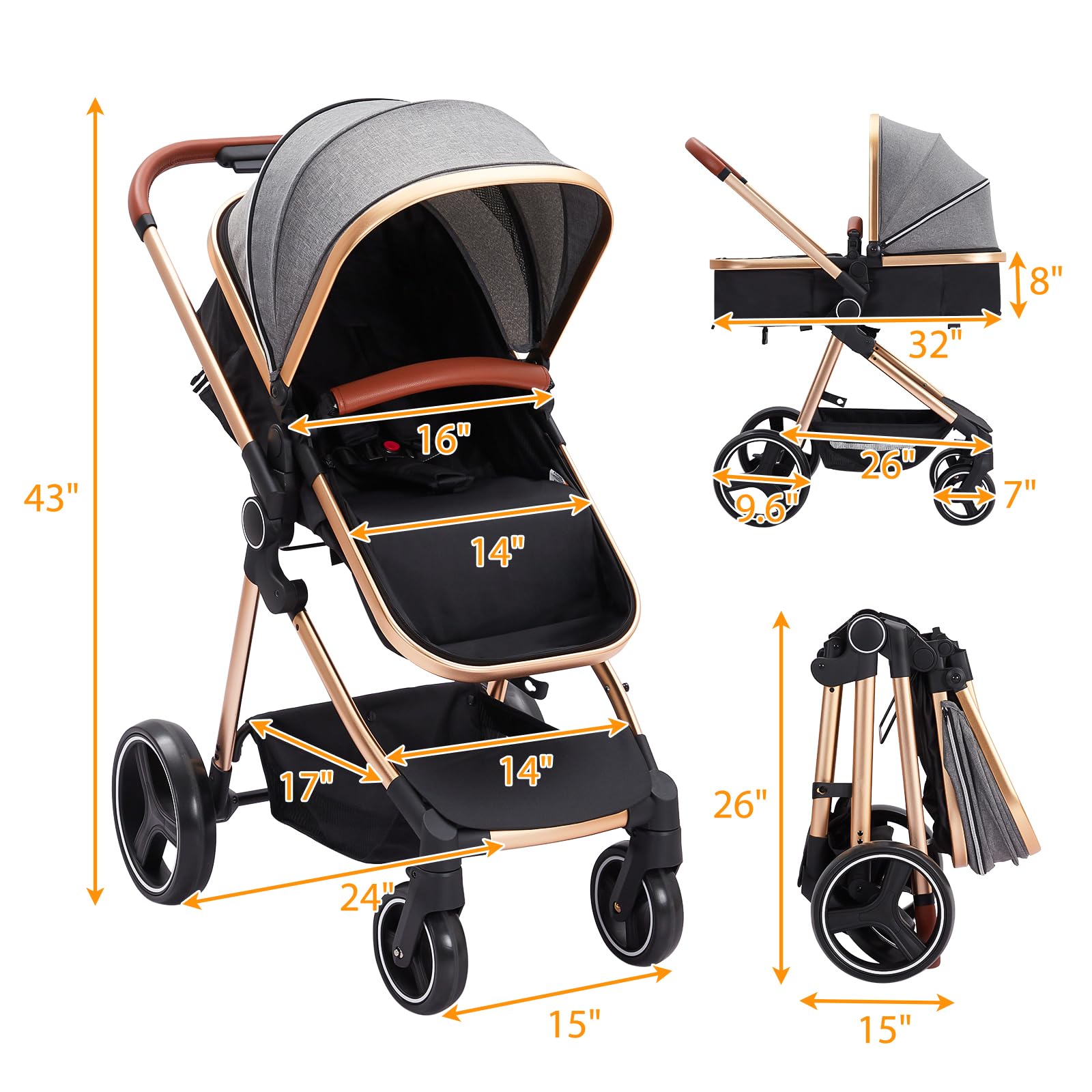 Best Convertible Baby Stroller - Lightweight Foldable Pushchair with Reversible Bassinet | Adjustable Canopy & 5-Point Safety Harness | Perfect for Newborns & Toddlers (0-36 Months) | Ideal for Travel, Shopping & Outdoor Walks