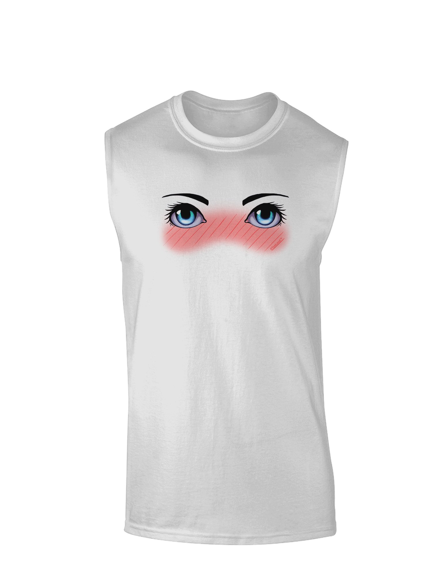 TooLoud Anime Blushing Eyes Graphic Muscle Shirt - Trendy Japanese Kawaii Style T-Shirt for Cosplay, Anime Conventions & Casual Wear
