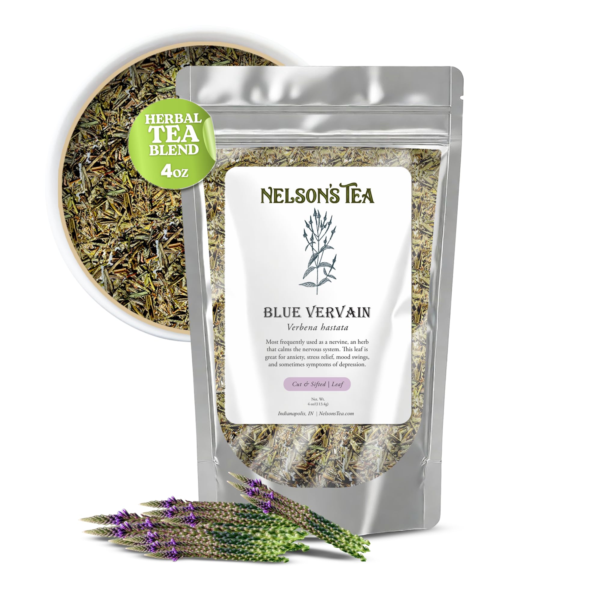 Premium Blue Vervain Loose Leaf Tea (Verbena Hastata) - 4 oz Cut & Sifted Dried Herb for Relaxation & Stress Relief - Perfect for Evening Tea Rituals & Herbal Remedies