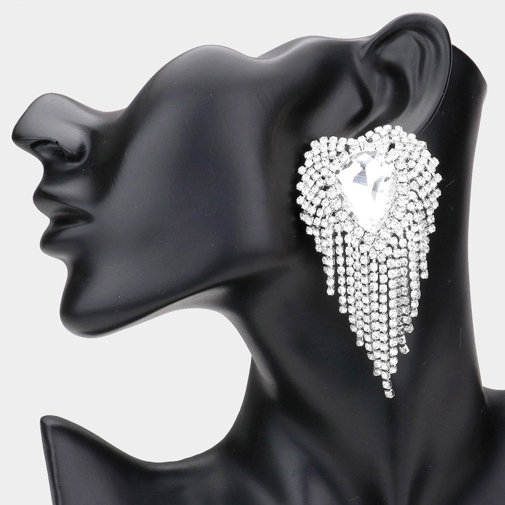 Sparkling Clear Crystal Teardrop Rhinestone Fringe Earrings for Pageant, Prom, Wedding & Special Occasions | Elegant Dangle Drop Jewelry Gift for Women | 533195
