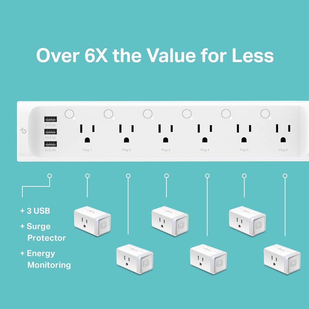 Kasa Smart Plug Power Strip HS300 & Smart Plug HS103P4 Bundle - WiFi Outlet for Remote Control | Smart Home Automation for Lamps, Fans & Electronics | Works with Alexa & Google Assistant