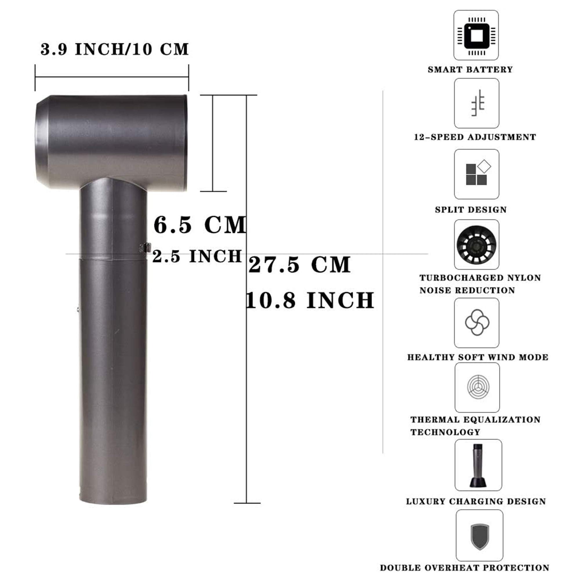 Portable USB Rechargeable Cordless Hair Dryer - Fast Drying, Lightweight & Quiet Blow Dryer for Home, Travel, Salon & Pet Grooming - Includes 2 Batteries (Ideal for Art Drying, School Use & Outdoor Adventures)