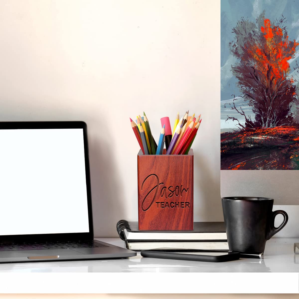 Personalized Wooden Pen Holder for Desk - Handcrafted Pen Organizer & Pencil Cup - Perfect Gift for Students, Teachers & Colleagues - Office & Home Stationery Storage Solution (Great for Work, Study & Gift Giving)