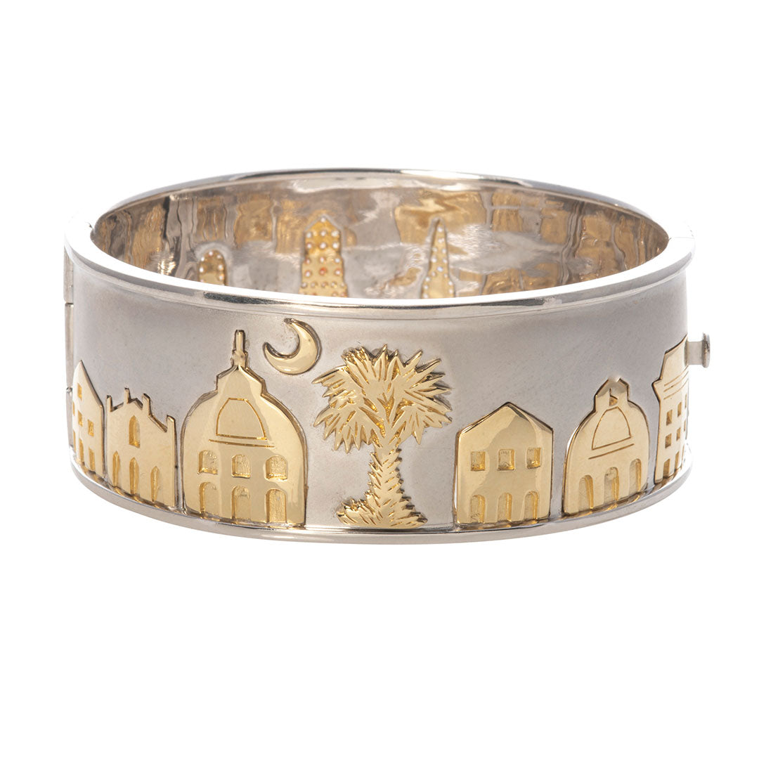 Elegant Charleston Skyline Cuff Bangle with Genuine Diamonds | Sterling Silver Statement Bracelet | Perfect for Evening Wear & Special Occasions