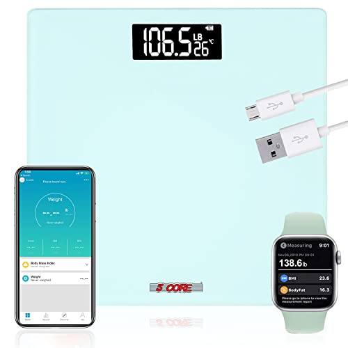 5 Core Rechargeable Digital Bathroom Scale - 400 lbs Capacity Body Weight Scale with Step-On Technology & Large LCD Display | Precision Weighing for Home Gym, Health Tracking & Fitness Goals (Includes Batteries) BS 02 R WH