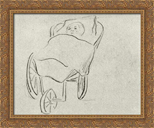Vincent van Gogh Baby in a Carriage 24x20 Gold Ornate Wood Framed Canvas Art Print - Nursery Wall Decor, Baby Shower Gift, Living Room Artwork